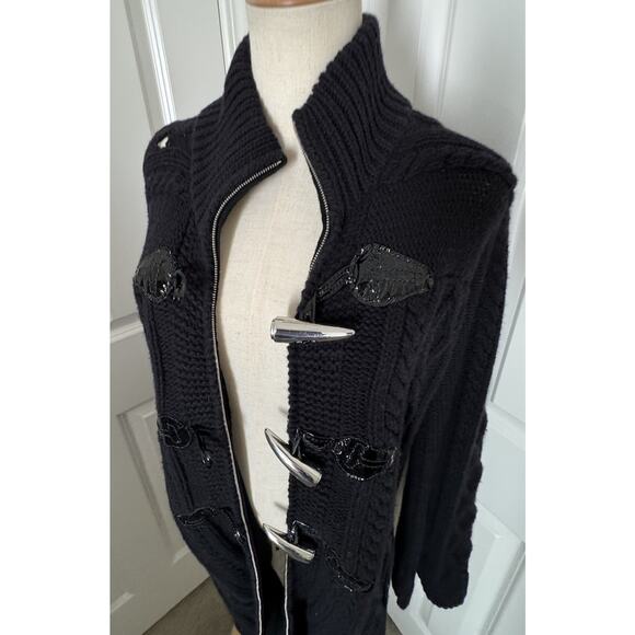 Tory Burch Wool Cable knit long sweater zip up Black jacket Women’s Small - Picture 6 of 16